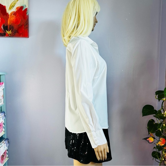 Talbots tapered fit wrinkle resistant stretch white top - Picture 3 of 15